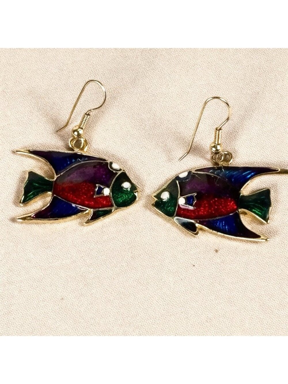 VTG Tropical Fish Earrings Iridescent Enamel Gold Tone Angel Style C50